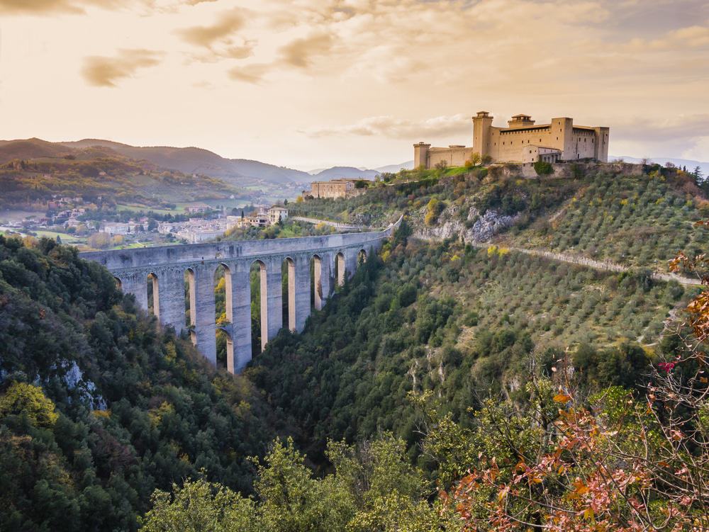 Albornoz Medieval Castle And Ponte Delle Torri, Spoleto, Italy