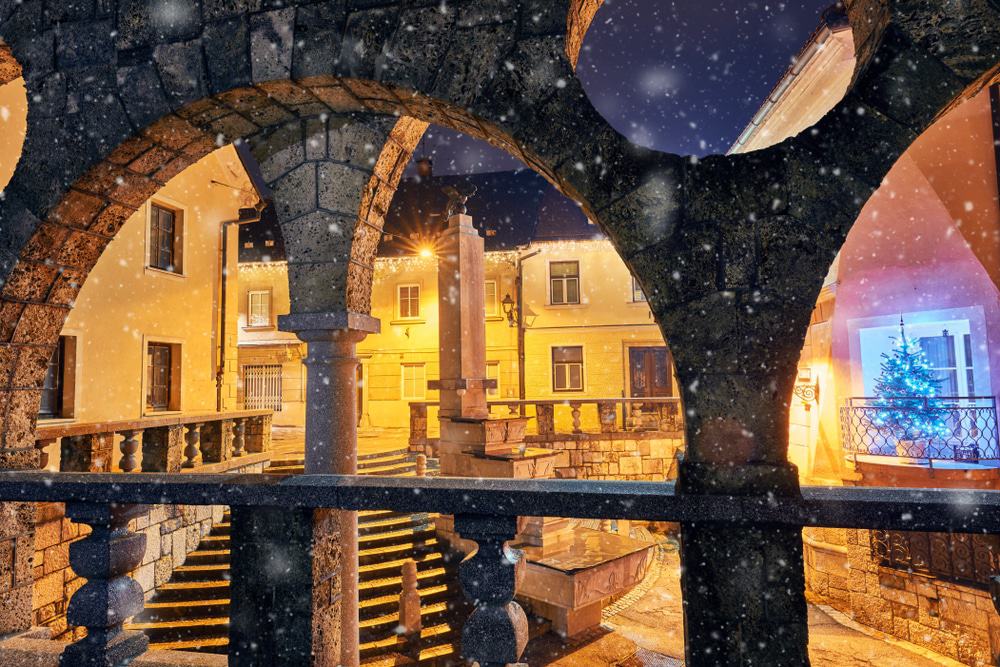 Plecnik's staircase, arcade and fountain in Kranj
