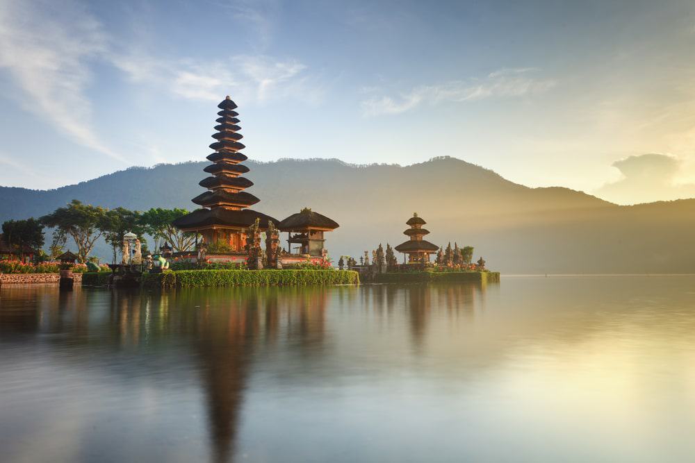 Pura Ulun Danu Temple Panorama At Sunrise On A Lake Bratan, Bali, Indonesia