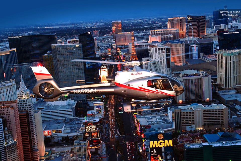 Helicopter Flight At Night Over The Las Vegas Strip