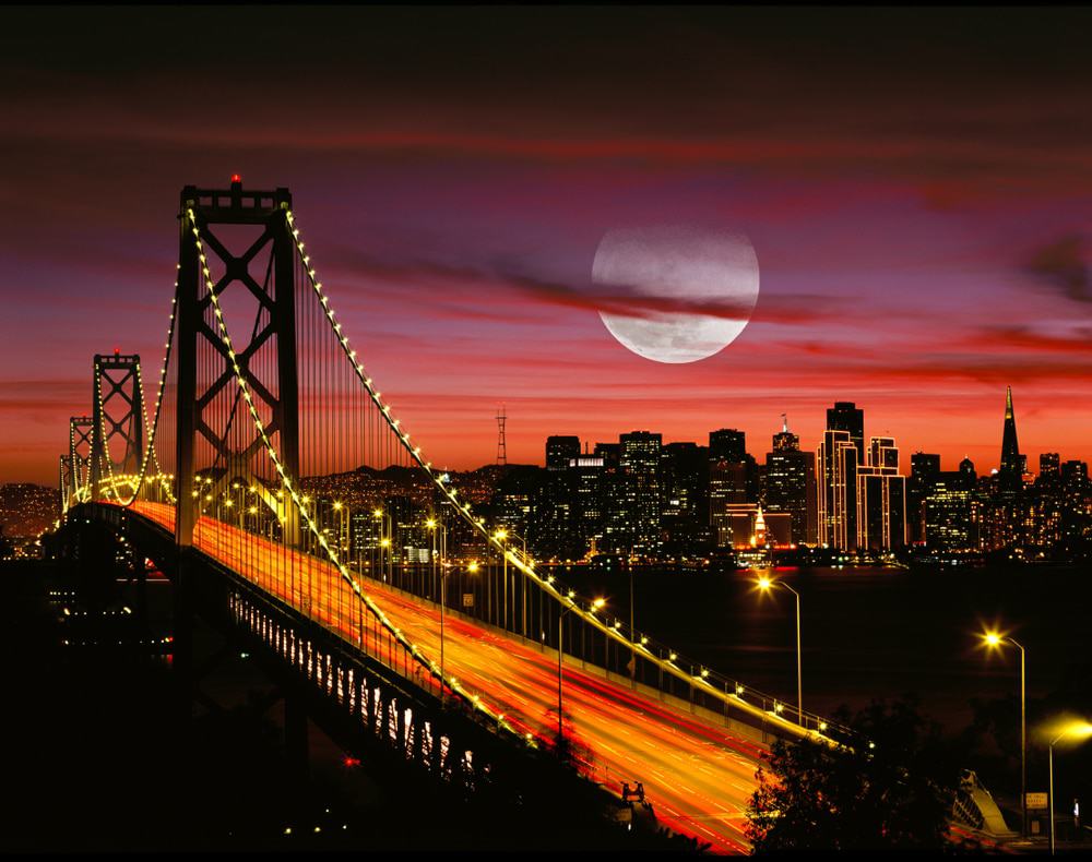 Full Moon and San Francisco New Bay Bridge