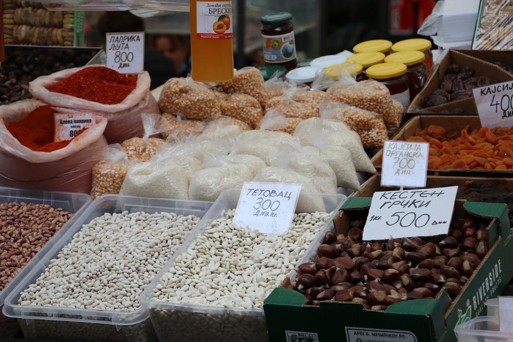 Market in Belgrade with Typical Serbian Food