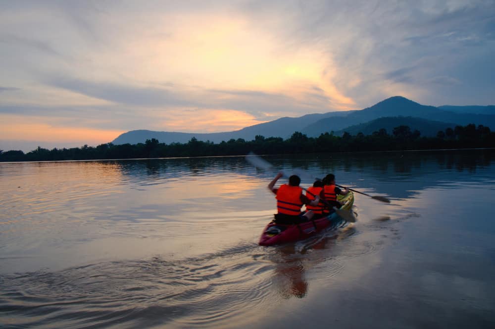 Kayaking at sunset, Kampot river