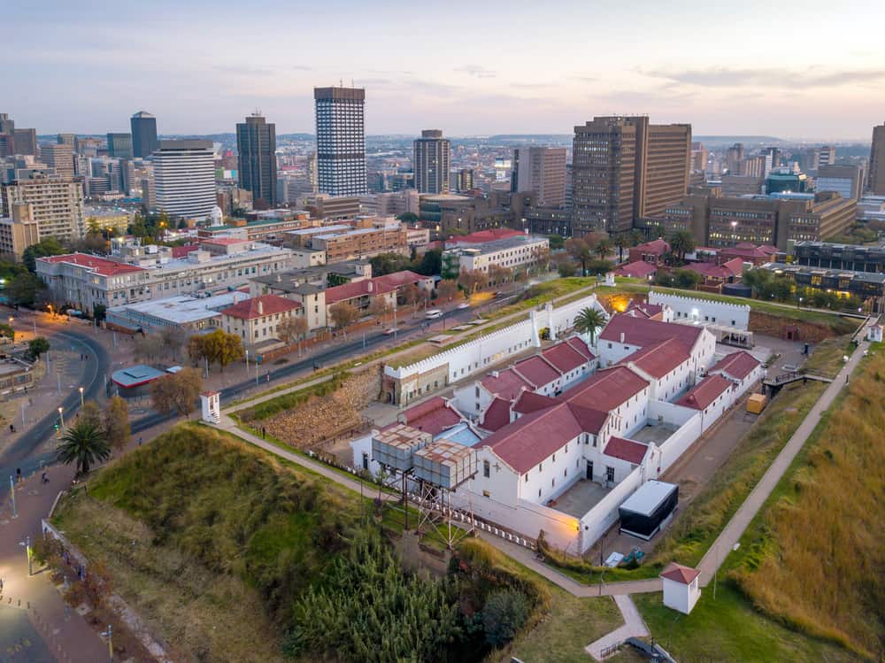 Aerial view of Constitution Hill in downtown of Johannesburg