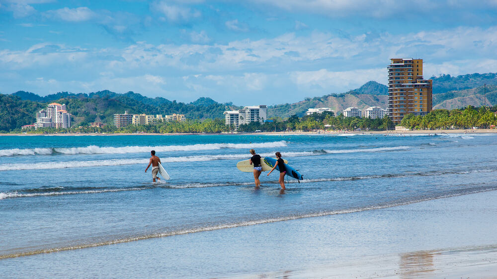 Taking surf lessons at Jaco Beach